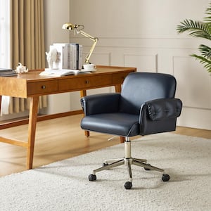 Gus Faux Leather Swivel Ergonomic Task Chair in Navy with Arms