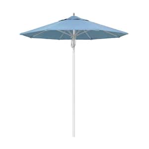 7.5 ft. Silver Aluminum Commercial Market Patio Umbrella Fiberglass Ribs and Pulley Lift in Air Blue Sunbrella