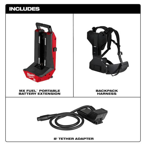 MX FUEL Portable Battery Extension Kit with Backpack Harness and 8 Foot Tether Adapter