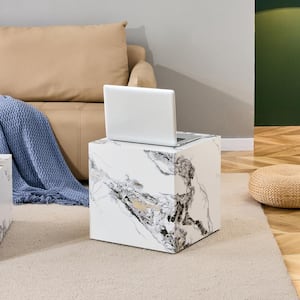 15.75 in. Stylish Square Cube Modular Compact Wood Coffee Table Accent Sofa End Side Table Nightstand in White