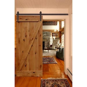 36 in. x 84 in. Rustic Unfinished Plank Knotty Alder Sliding Barn Door Kit with Oil Rubbed Bronze Hardware Kit