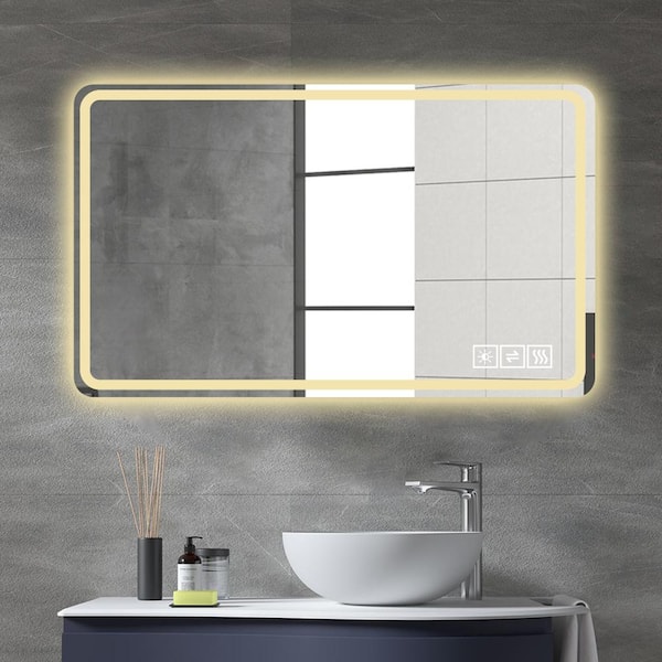 24 in. H x 40 in. W Rectangle Wall Mirror, Bathroom Mirror Vanity Mirrors with Front Lights Wall Mounted Anti-Fog