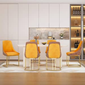 7-Piece White MDF Counter Top Dining Table Set Seats 6 (1 Table & 6 PU Modern Dining Chairs in Orange)