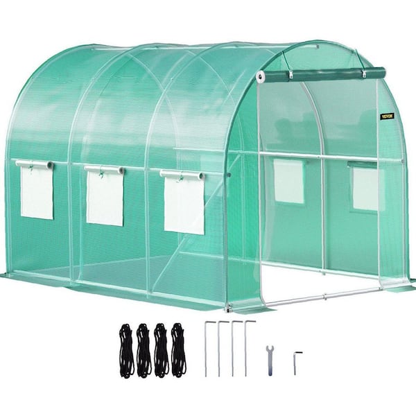 9.8 x 6.6 x 6.6 ft. Portable Walk-In Greenhouse with Steel Hoops Top Beam Diagonal Poles Door and Roll-Up Windows