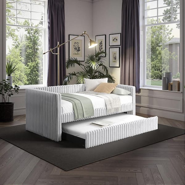 Jazz Gray Corduroy Fabric Upholstered Twin Daybed with Trundle