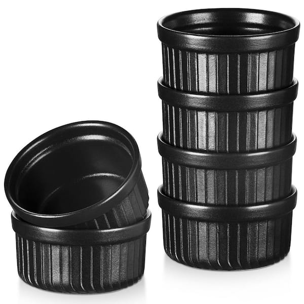 6-Piece 4 oz. Matte Black Porcelain Ramekins Baking Dish Set Baking Cups Round Creme Brulee Souffle Dishes