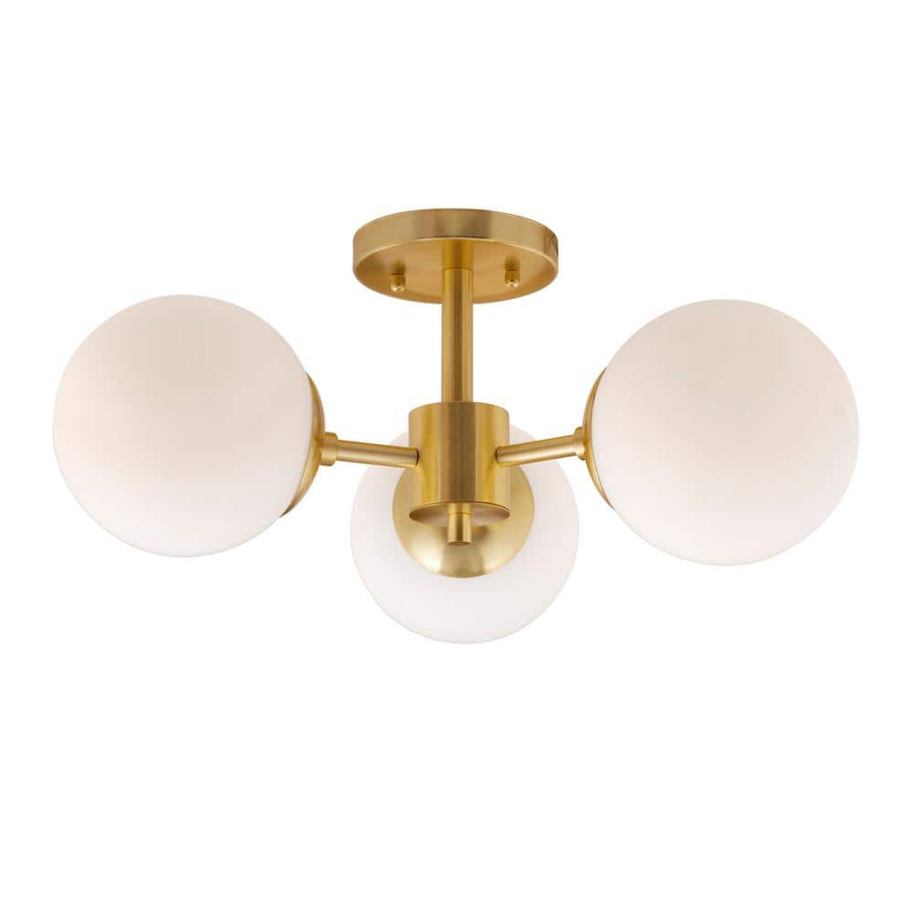 Farrell 18 in. 3-Light Soft Gold Semi Flush Mount with Satin Opal Glass