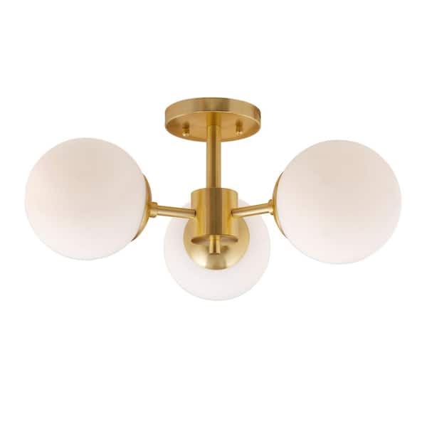 Unbranded Farrell 18 in. 3-Light Soft Gold Semi Flush Mount with Satin Opal Glass