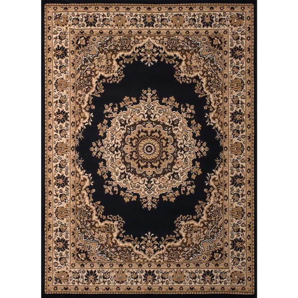 Unbranded Floral Kerman Black 5 ft. x 7 ft. Indoor Area Rug