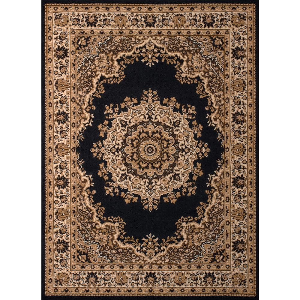 Floral Kerman Black 8 ft. x 11 ft. Indoor Area Rug