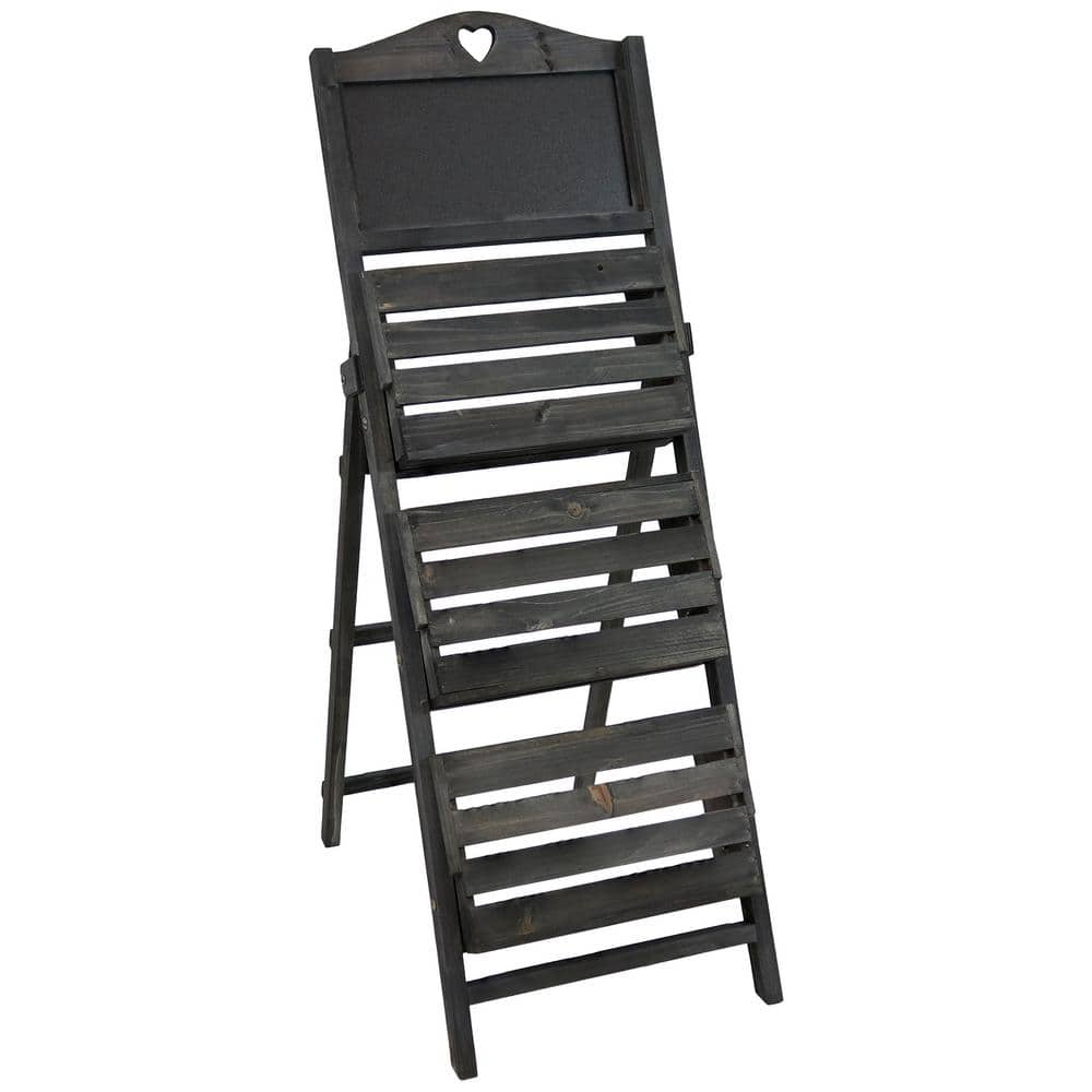 Black Fir Wood 3-Tier Ladder Plant Stand with Chalkboard