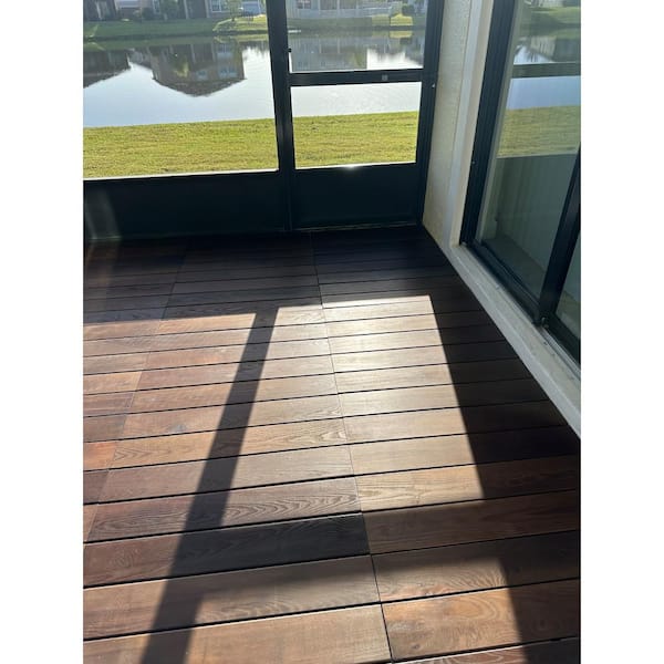 Roll Deck 4 ft. x 32 in. Non-Slip Thermo-Treated Wood Deck Tile in Brown (1-Piece/Box)