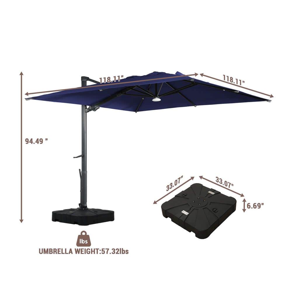 10 ft. Navy Blue Aluminum Cantilever Patio Umbrella with LED Light