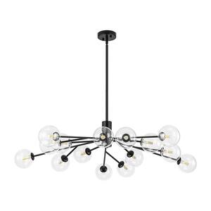 Aiden 15-Light Black Contemporary Dimmable Sputnik Glass Globe Chandelier with Clear Glass Globe Bubble