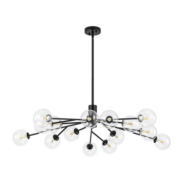 Rennnsan Aiden 15-Light Black Contemporary Dimmable Sputnik Glass Globe ...