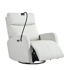 Light Gray 270° Swivel PU Power Recliner Chair Rocking Chair Nursery Recliner with USB Ports, Phone Holder
