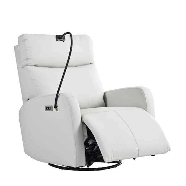 Merax Light Gray 270° Swivel PU Power Recliner Chair Rocking Chair Nursery Recliner with USB Ports, Phone Holder