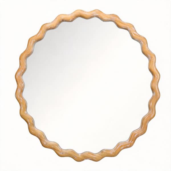 27.50 in. W x 27.50 in. H Round Distressed Wood Framed Wall Mount Bathroom Vanity Mirror in Antique Natural White