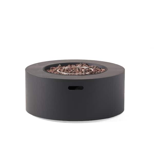 Modern 32 in. Round Iron Outdoor Propane Fire Pit, 40,000 BTU Dark Grey Fire Table with Lava Rocks for Gatherings