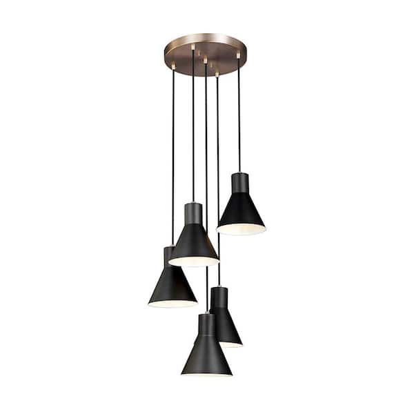 Generation Lighting Towner 5-Light Black Shade with Satin Brass Accents Cluster Pendant