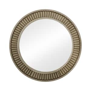 Medium Round Antique White And Beige Beveled Glass Classic Mirror (38 in. H x 38 in. W)