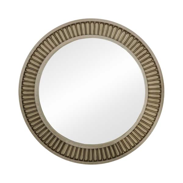 Furniture of America Medium Round Antique White And Beige Beveled Glass Classic Mirror (38 in. H x 38 in. W)