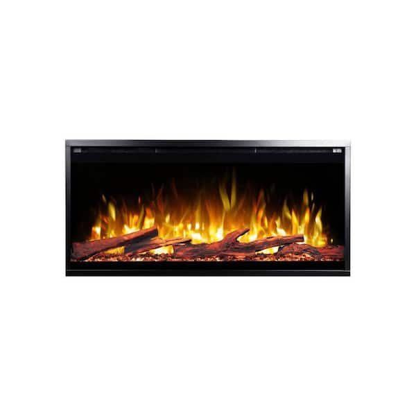 Sideline Elite Pro 42 in. Wall Mount or Recessed Smart Electric Fireplace in Black with LED Flame and Fire Crackle Sound