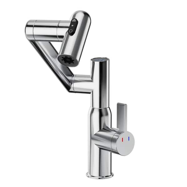 Single Handle Single Hole Bathroom Faucet in Chrome with Spray Function, Temperature Display and 360° Rotary