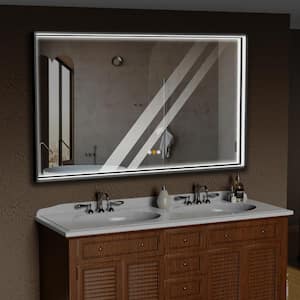 60 in. W x 36 in. H Big Rectangular Aluminum Alloy Framed Dimmable and Anti-Fog LED Wall Bathroom Vanity Mirror in Black
