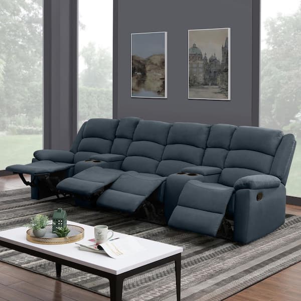 Prolounger 4 Seat Caribbean Blue Plush, 4 Seat Sofa With Recliners