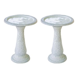 23.6 in. Tall Yellow Fiber Stone Birdbaths with Round Pedestal and Base (Set of 2)
