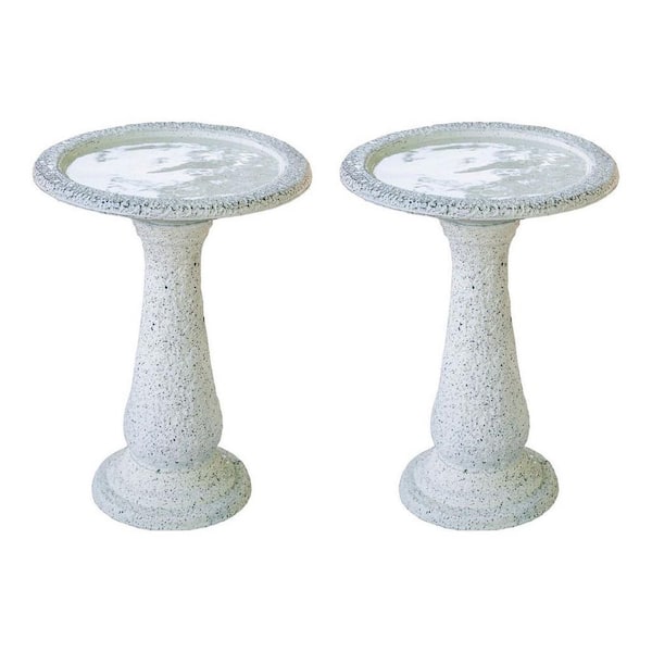 XBRAND 23.6 in. Tall Yellow Fiber Stone Birdbaths with Round Pedestal and Base (Set of 2)