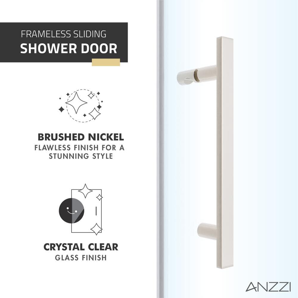 76" Brushed Nickel Semi-Frameless Shower Door with Tsunami Guard