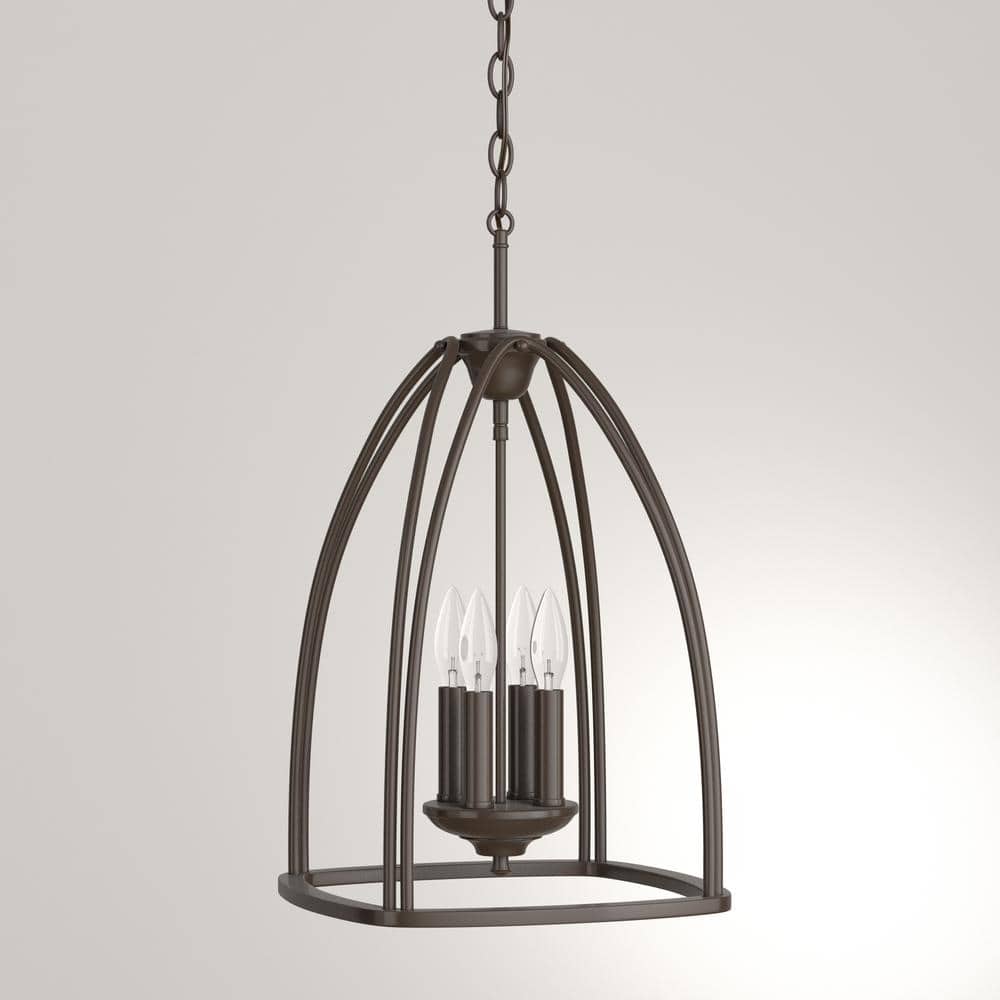 Elegant Farmhouse 4-Light Foyer Pendant in Antique Bronze