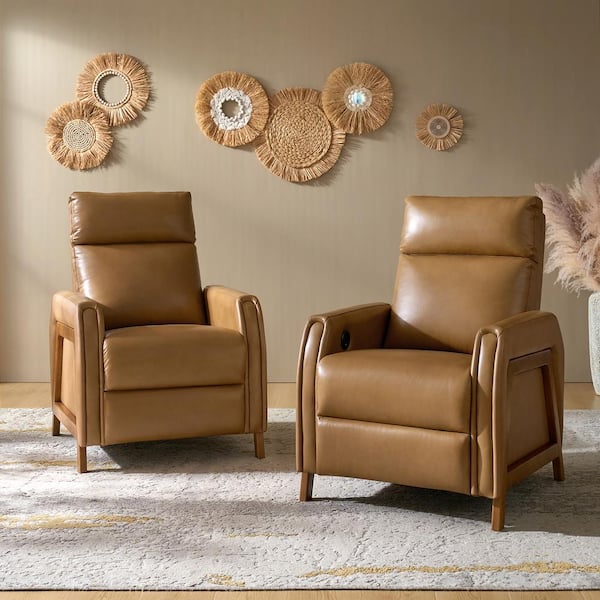 Casica Camel 29 in. Genuine Leather Power Recliner with USB and Type-C Ports (Set of 2)