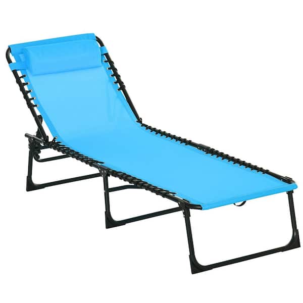 Sudzendf Blue Patio Outdoor Chaise Lounge with 4-Position Reclining Back, Pillow, Breathable Mesh and Bungee Seat