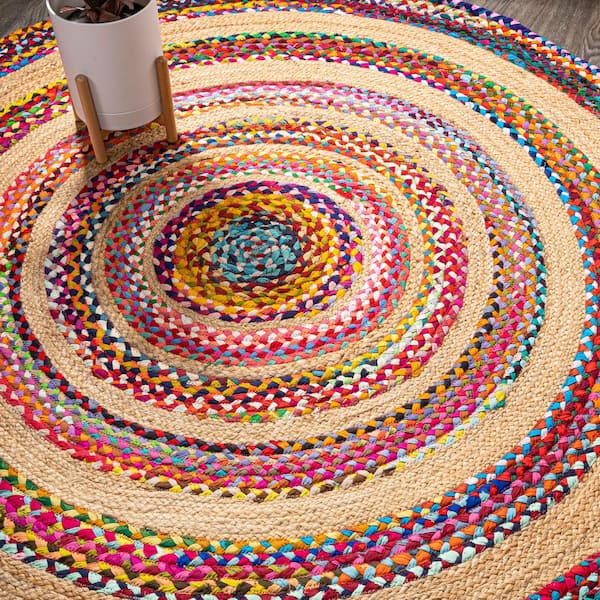 Isla Round Boho Braided Rag & Jute Multi/Natural 8' Round Area Rug