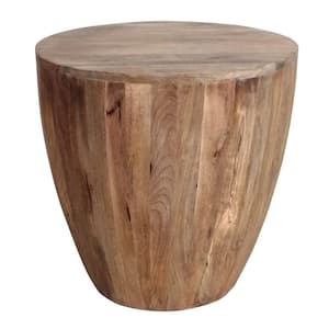 Arthur 21 in. Brown Round Mango Wood Top Handcarved Distressed Side End Table with Distressed Details