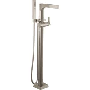 Zura 1-Handle Floor-Mount Tub Filler Trim Kit with Hand Shower in Stainless (Valve Not Included)