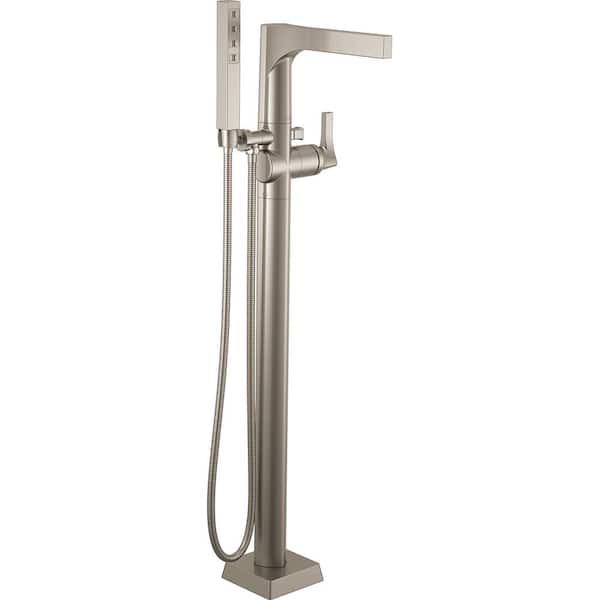 Delta Zura 1-Handle Floor-Mount Tub Filler Trim Kit with Hand Shower in Stainless (Valve Not Included)