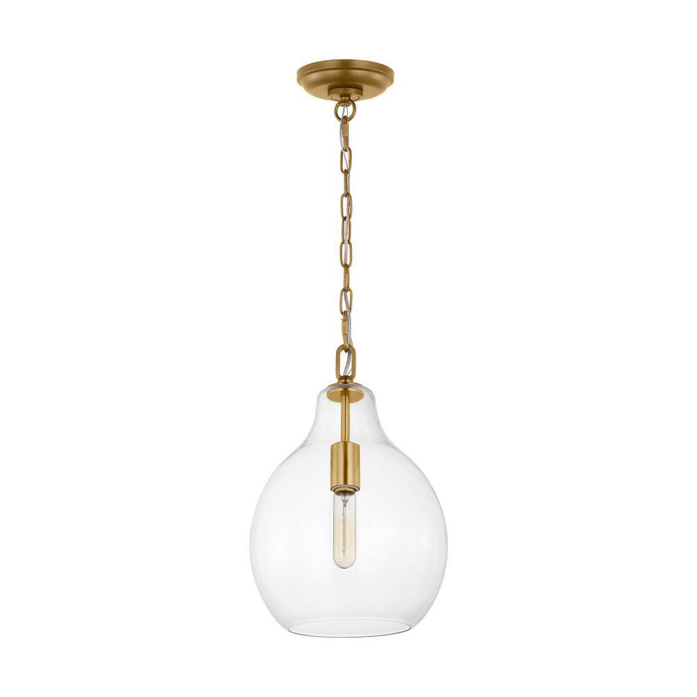 Burnished Brass and Clear Glass Teardrop Pendant Light