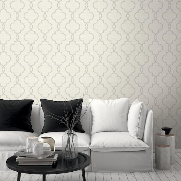 Malo Light Grey Sisal Ogee Vinyl Strippable Wallpaper (Covers 60.8 sq. ft.)