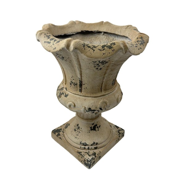 Jayden Ancient White MGO Concrete Round Outdoor Garden Planter (16.33 in. W x 21.45 in. H)