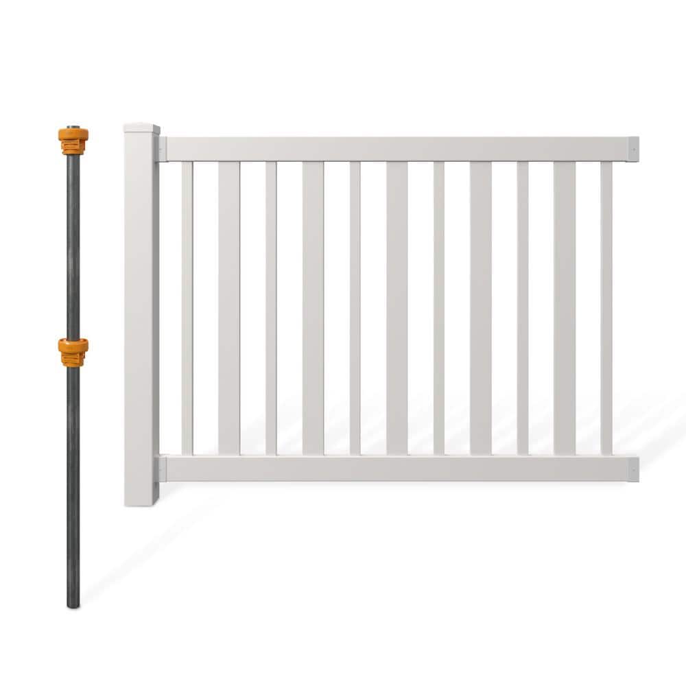 WamBam Fence Sturbridge Vinyl Yard and Pool Fence w/Post and No Dig Steel Pipe Anchor Kit 4 ft. H x 6 ft. W