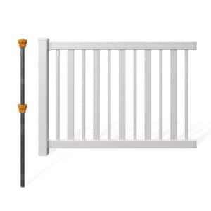 4 ft. H x 6 ft. W No Dig Sturbridge Flat Top Spaced Picket White Vinyl Yard and Pool Fence Panel with Post and Anchor