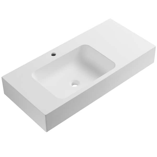 SERENE VALLEY 40 in. Wall-Mount Install or On Countertop, with Single Faucet Hole Bathroom Sink in Matte White, SVWS602-40WH