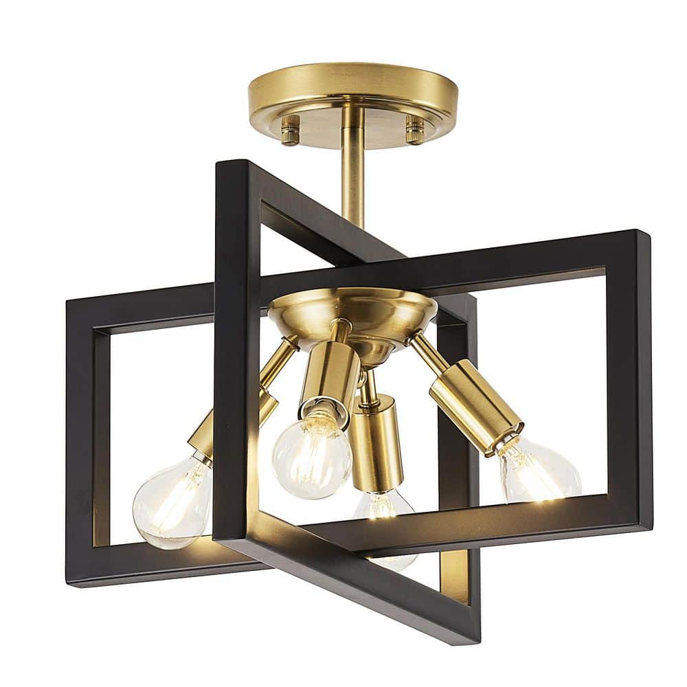 14.56 in. 4-Light Black & Brass Farmhouse Geometric Semi Flush Mount Ceiling Light for Living Room price history on PriceWatchPro
