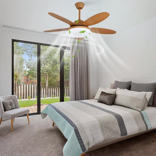 OUKANING 48 in. Indoor Brown Modern Ceiling Fan with Adjustable 