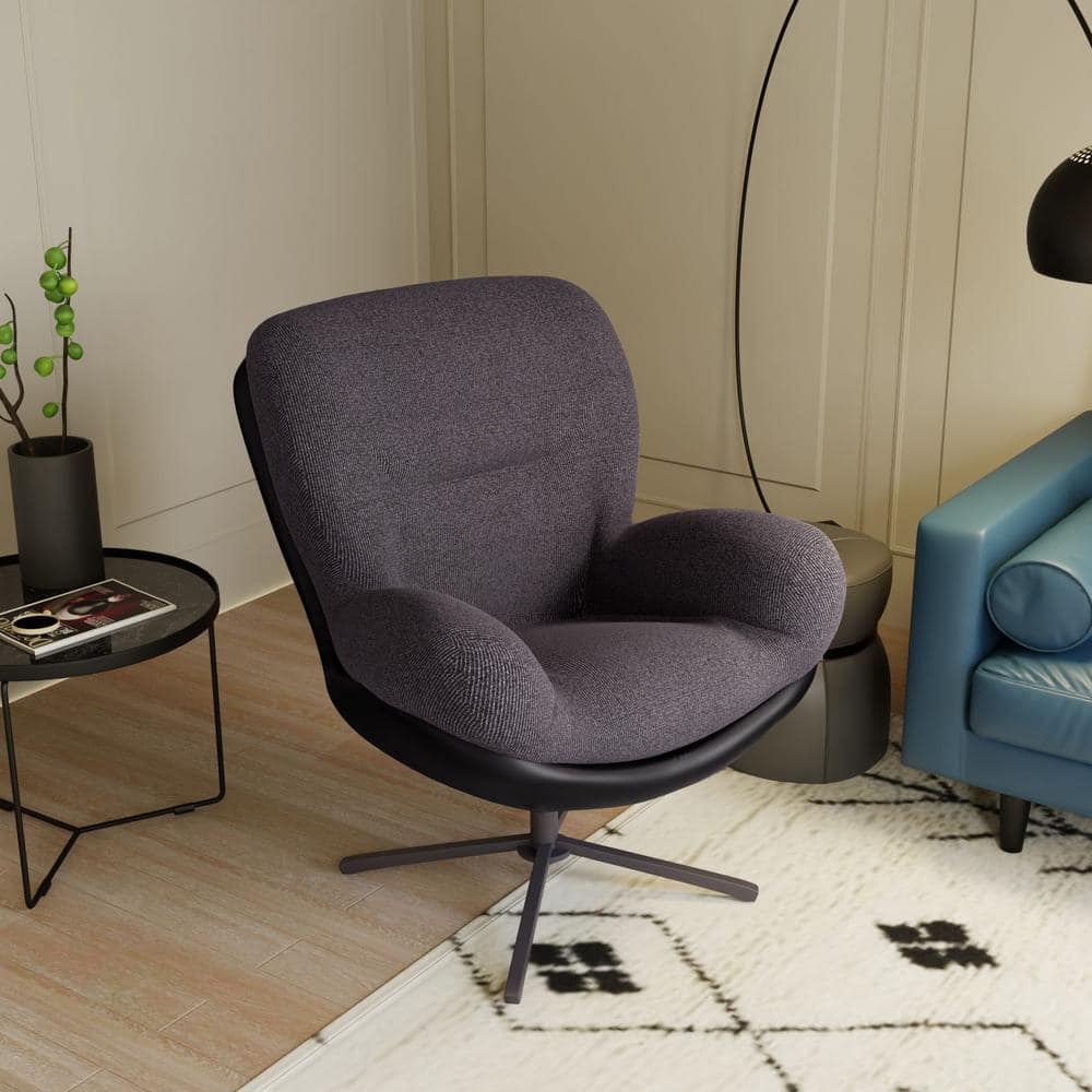 CHRISTOPHER KNIGHT HOME Talvora Modern 360 Degree Swivel Upholstered Chenille Accent Chair, Metal Base, Dark Gray