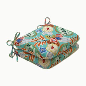 Floral 18.5 x 15.5 Outdoor Dining Chair Cushion in Blue/Orange/Multicolored (Set of 2)